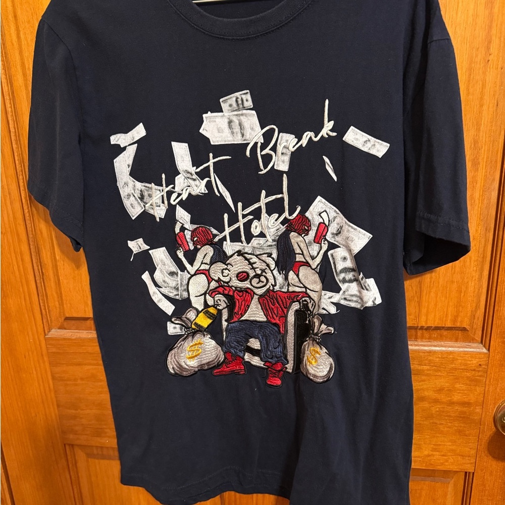 Black and Red Short Sleeve Tee with Artistic Graphic